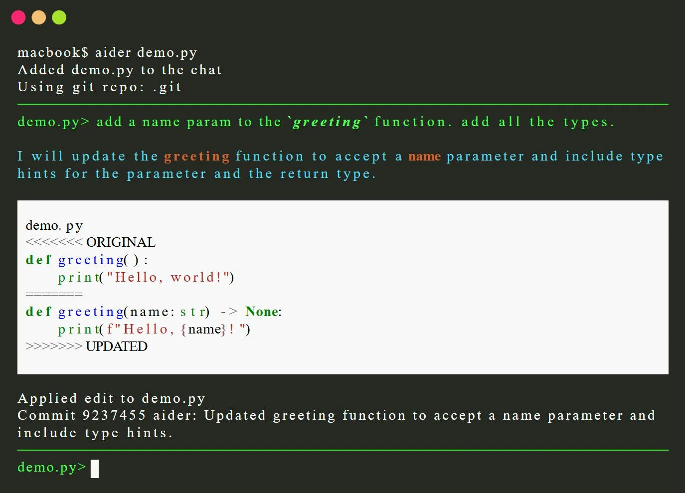 Aider screenshot 2