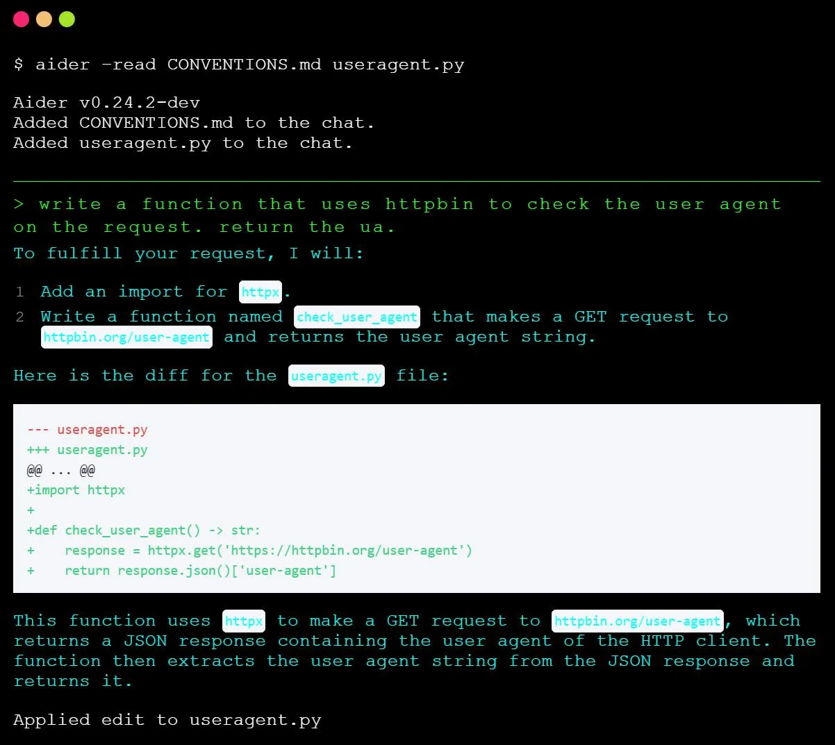 Aider screenshot 3