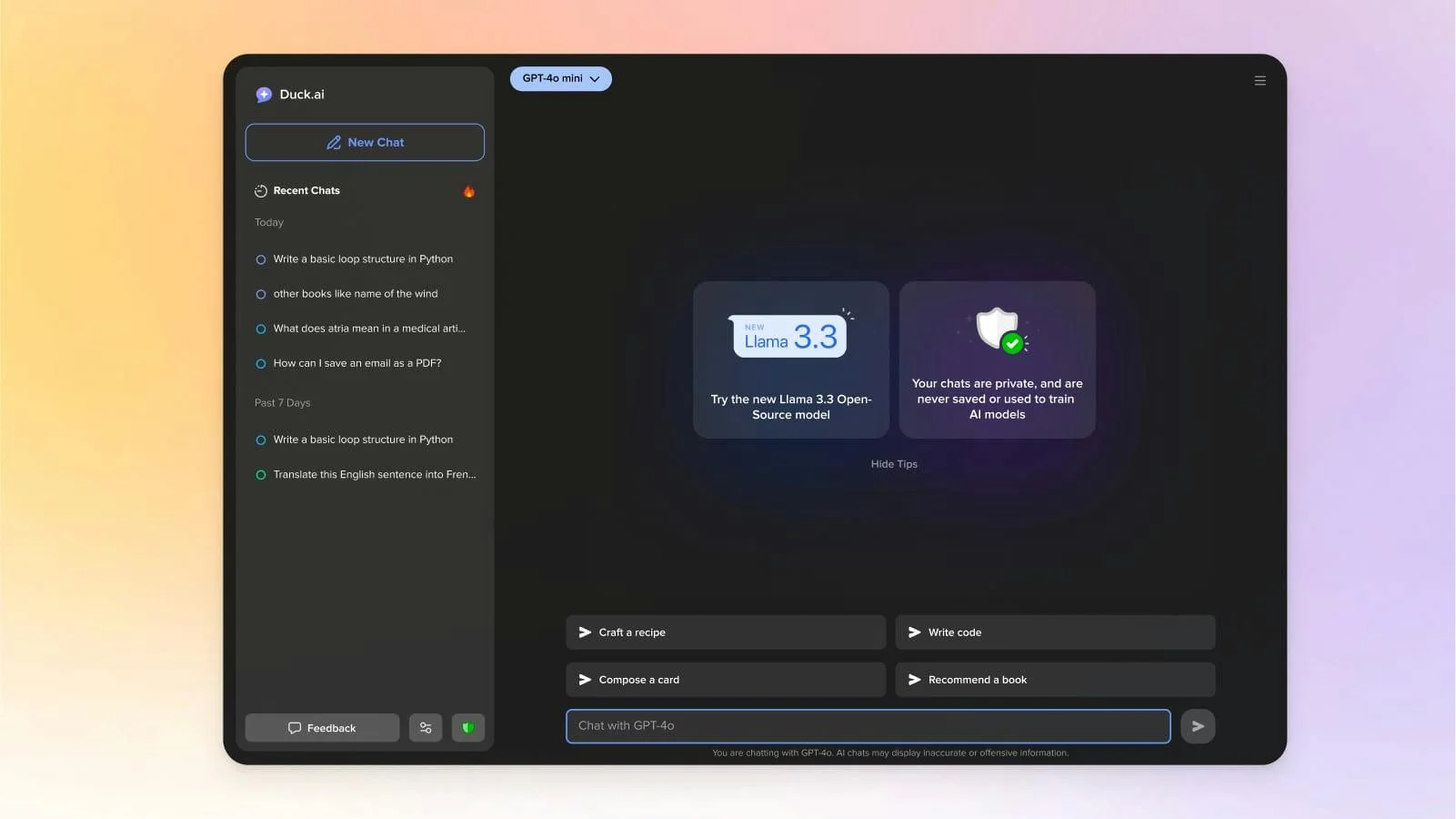 Duck.ai screenshot 2