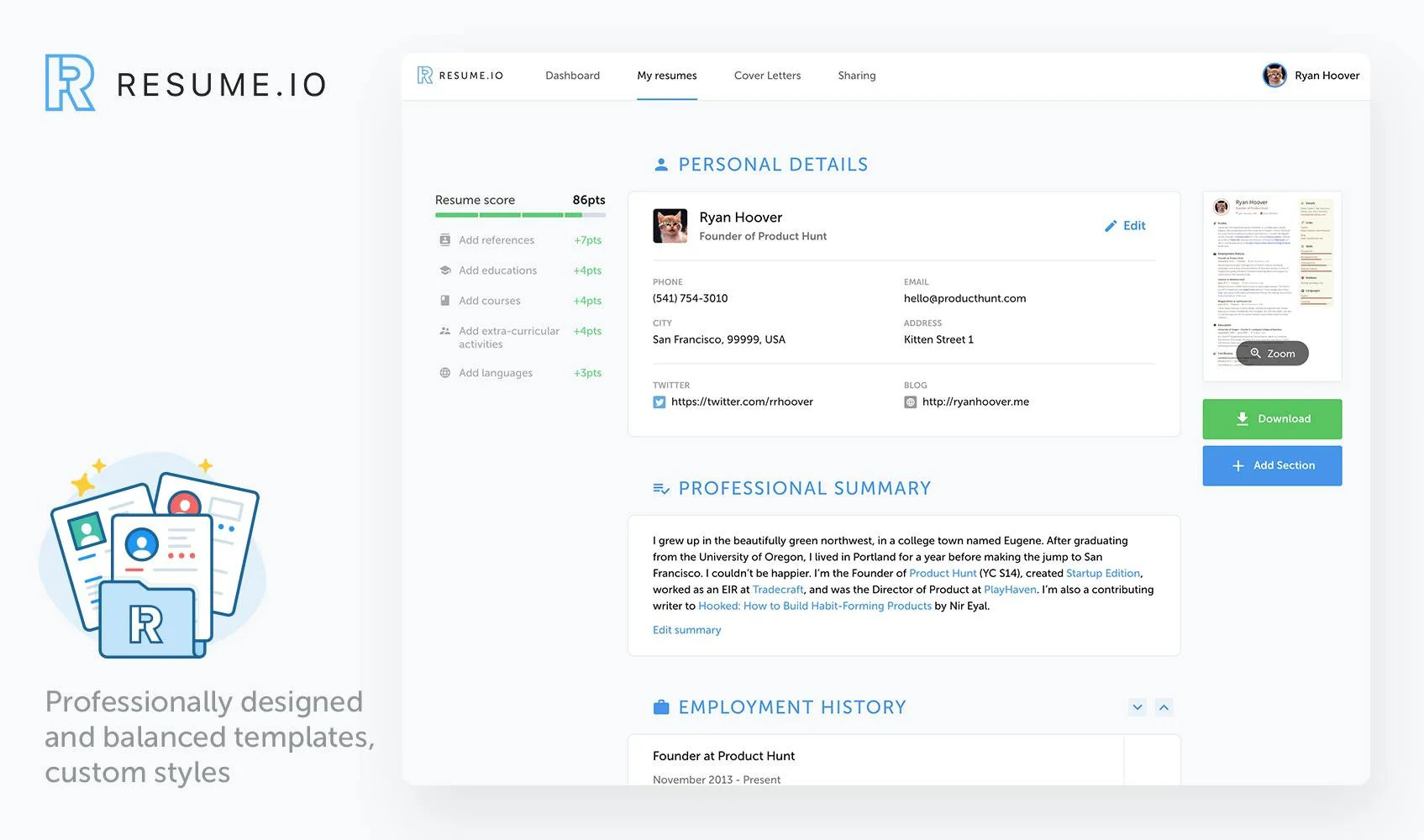 Resume.io screenshot 2