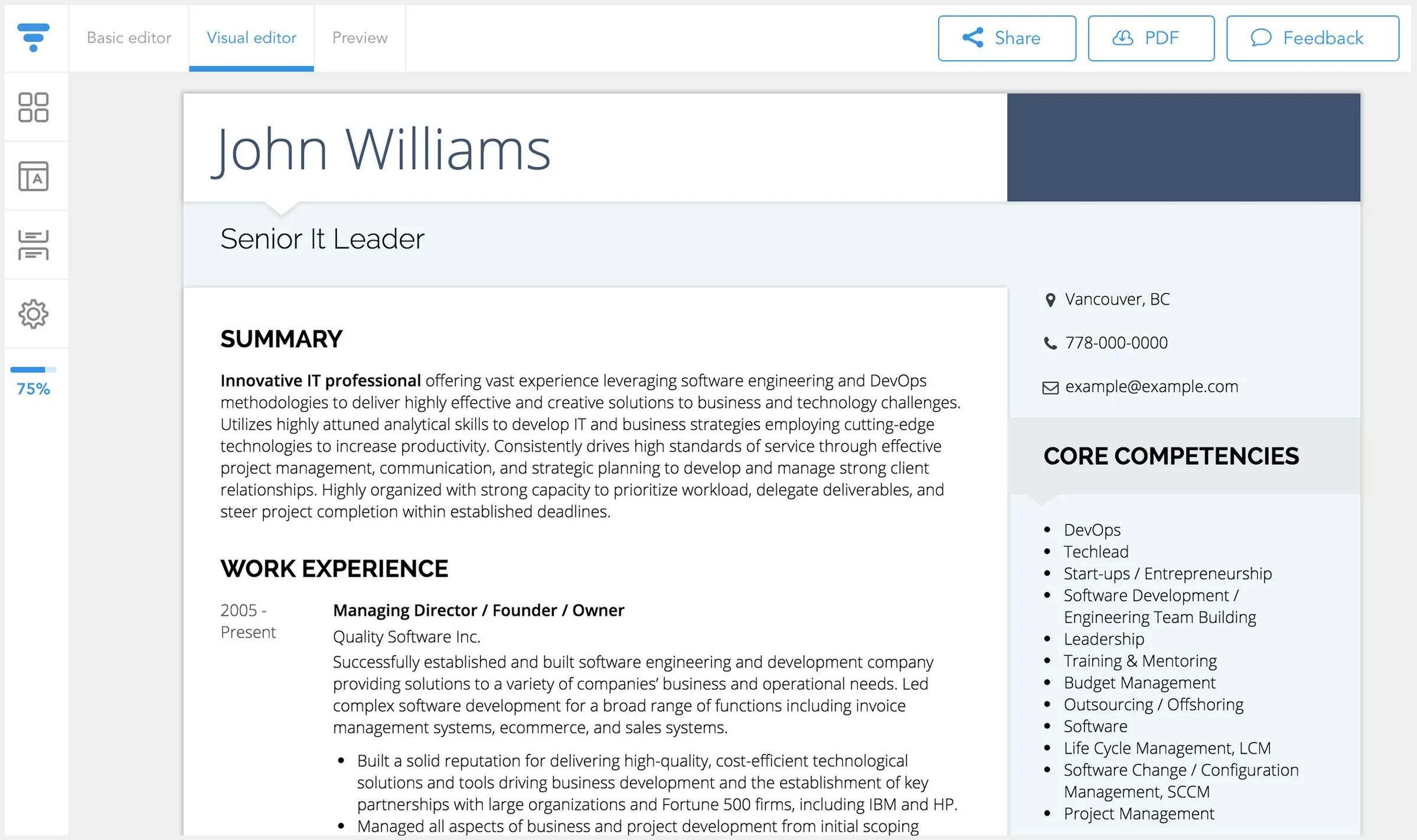 VisualCV screenshot 2