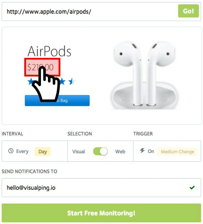 Visualping screenshot 2